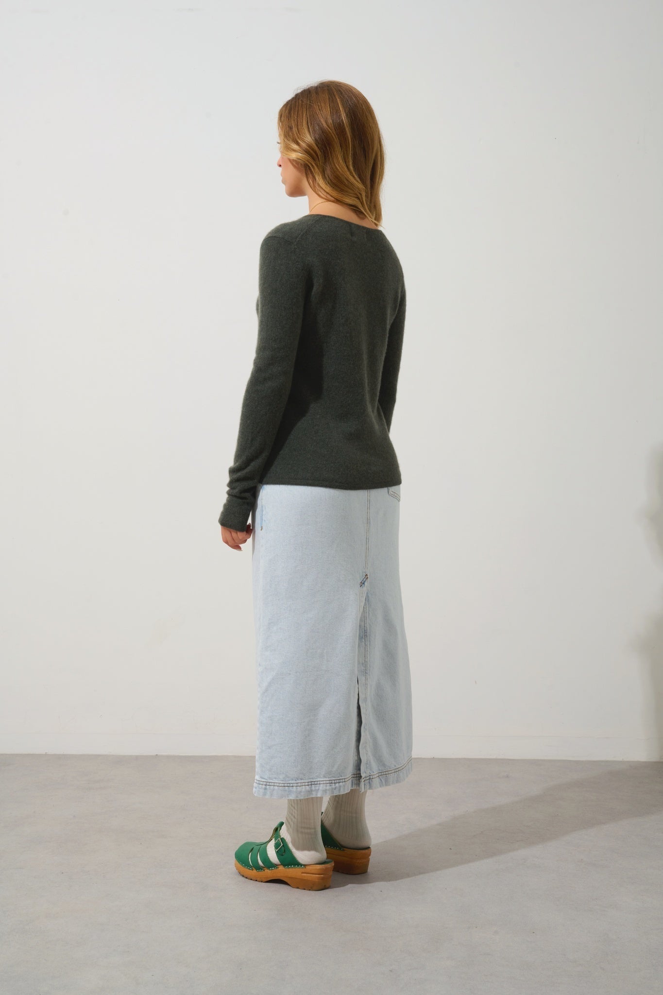 GALISE Pullover mit V-Ausschnitt khaki meliert 100% Kaschmir