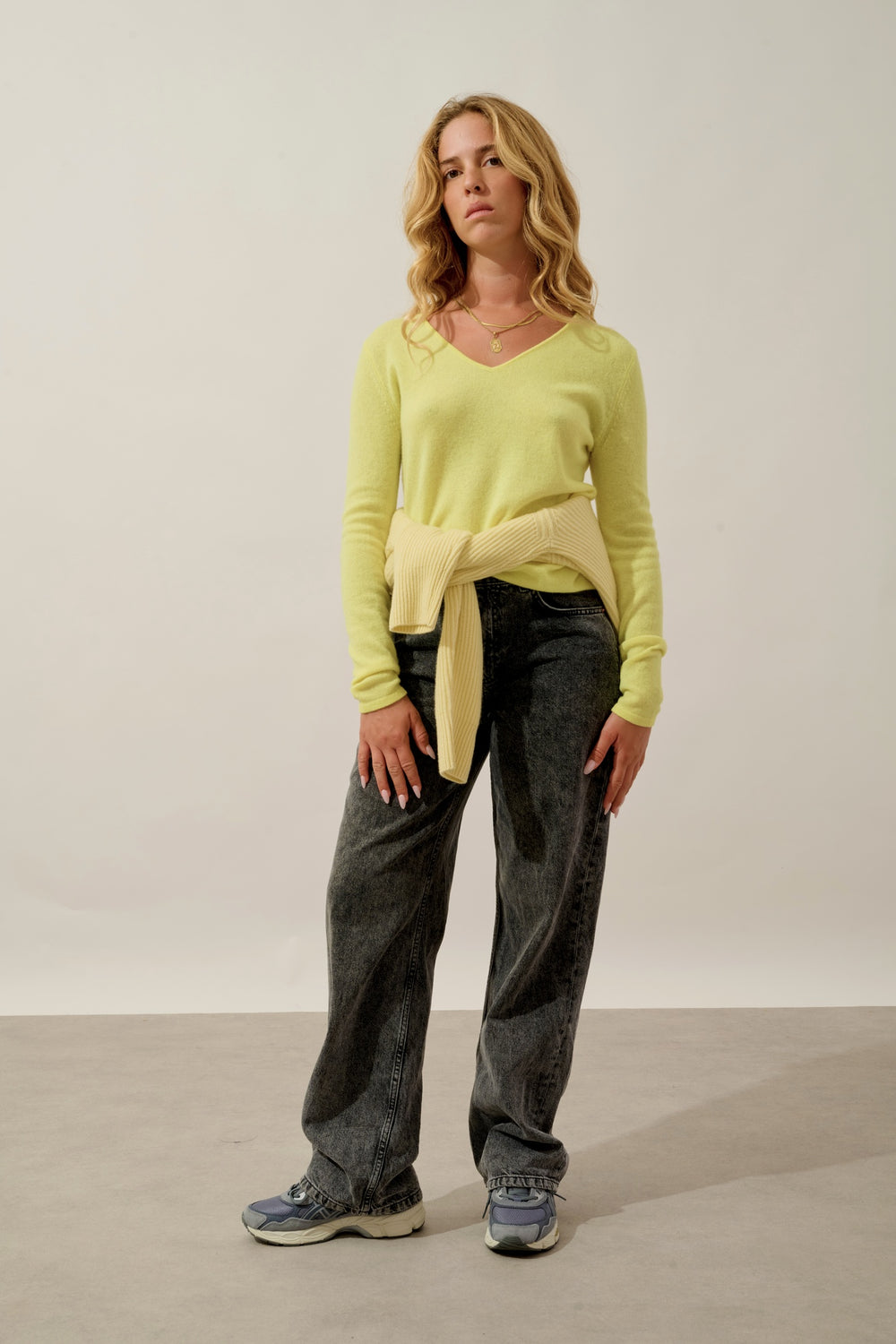 GALISE pull col v limonade fluo 100% cachemire