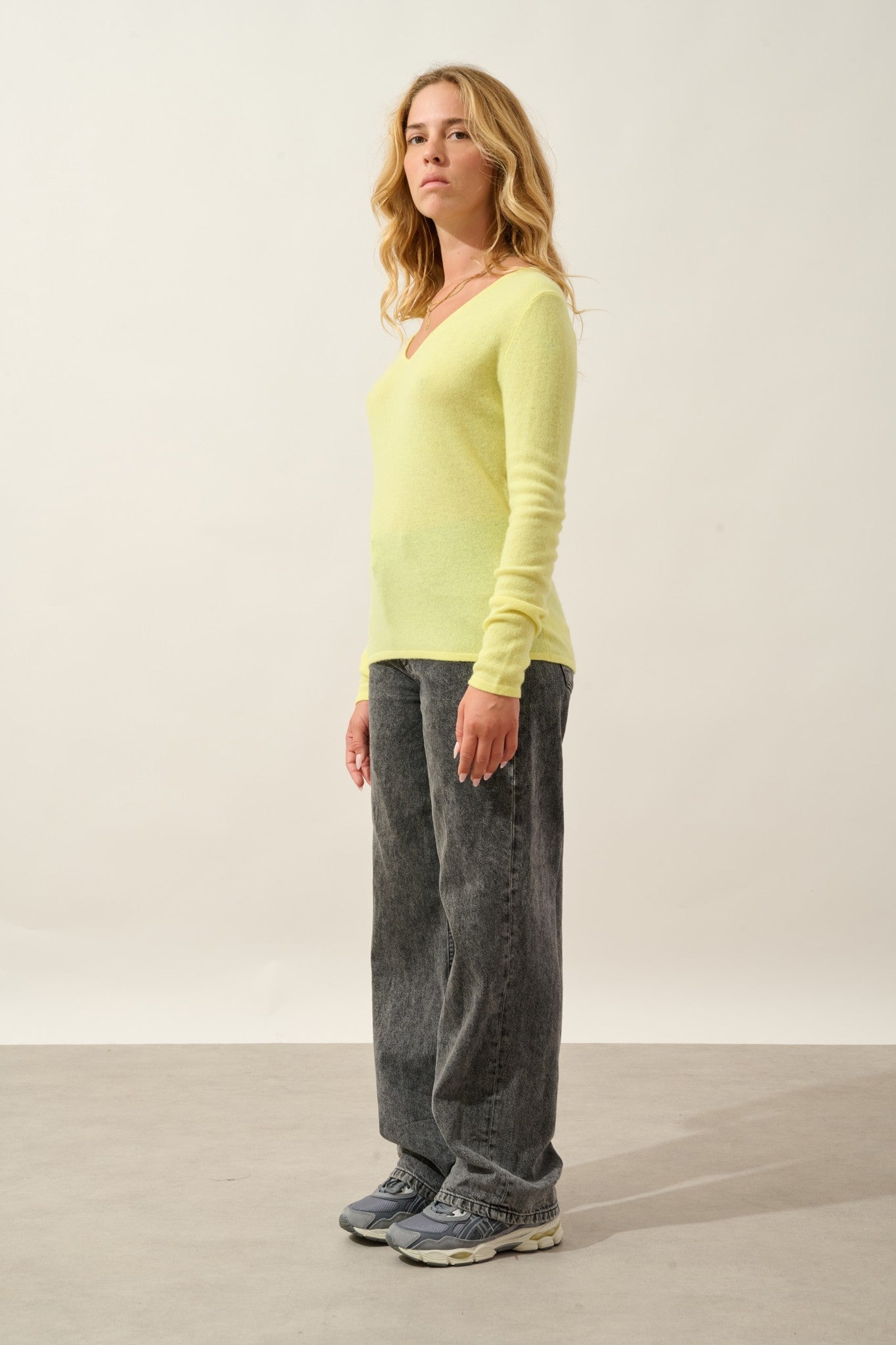 galise pull col v limonade fluo 100% cachemire