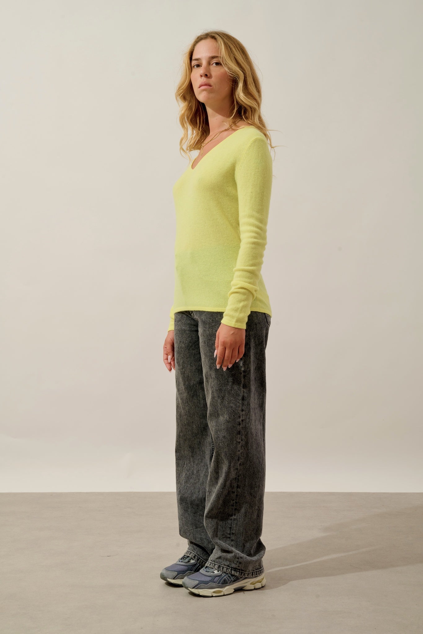 GALISE pull col v limonade fluo 100% cachemire