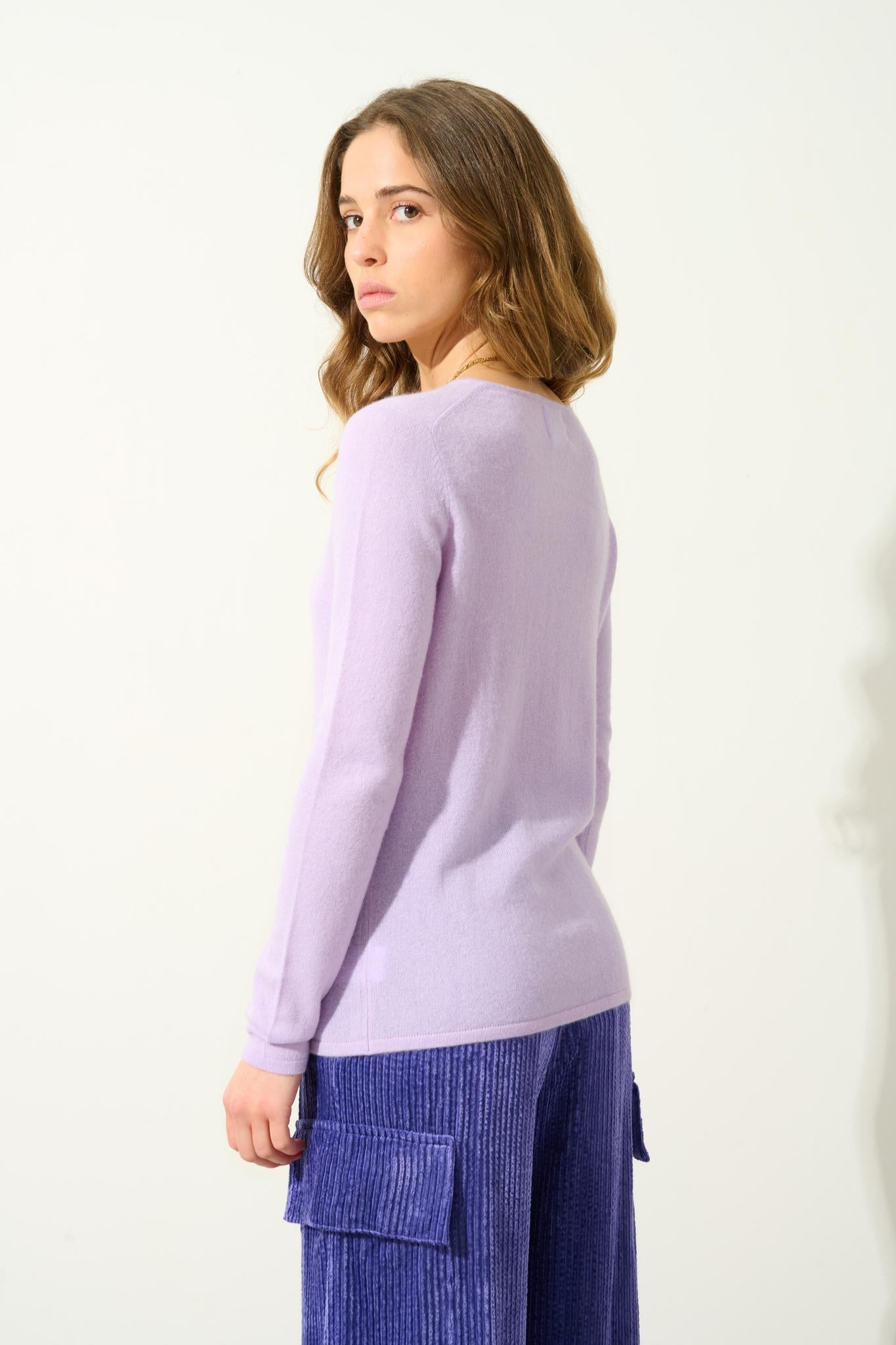 GALISE pull col v mauve 100% cachemire