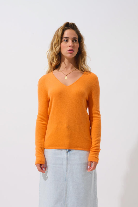 GALISE Pullover mit V-Ausschnitt in Melone aus 100% Kaschmir