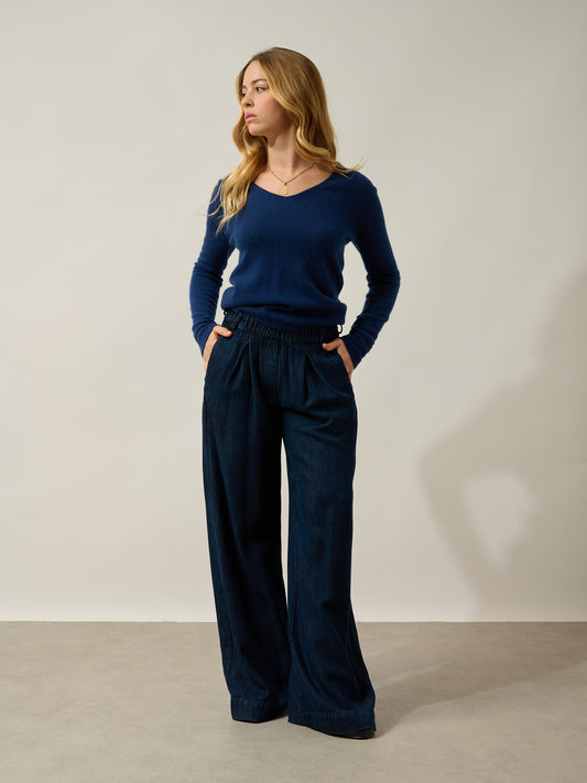 GALISE Pullover mit V-Ausschnitt Mitternacht 100% Kaschmir