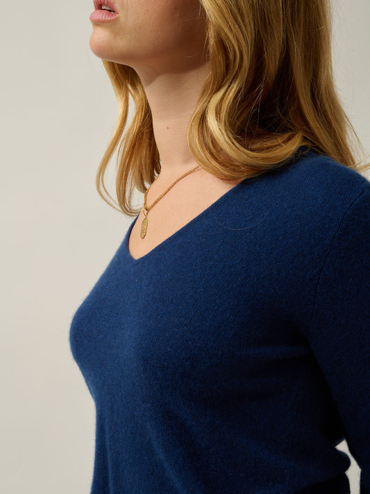 GALISE Pullover mit V-Ausschnitt Mitternacht 100% Kaschmir