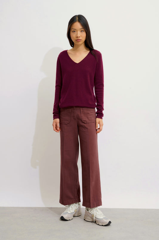 GALISE pull col v mûre 100% cachemire