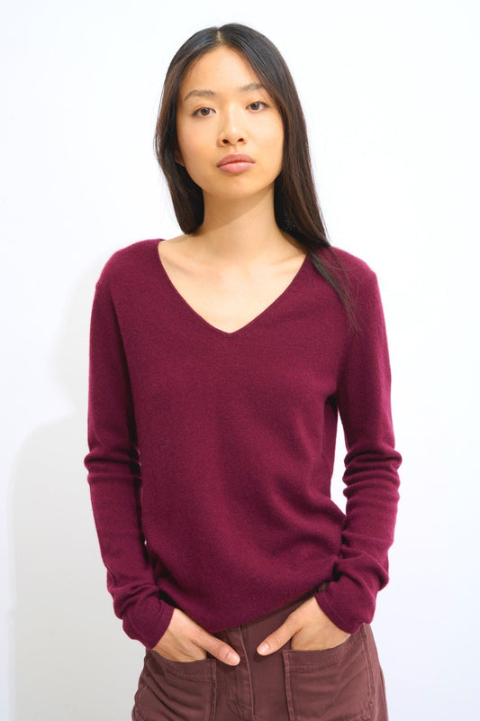 galise pull col v mûre 100% cachemire