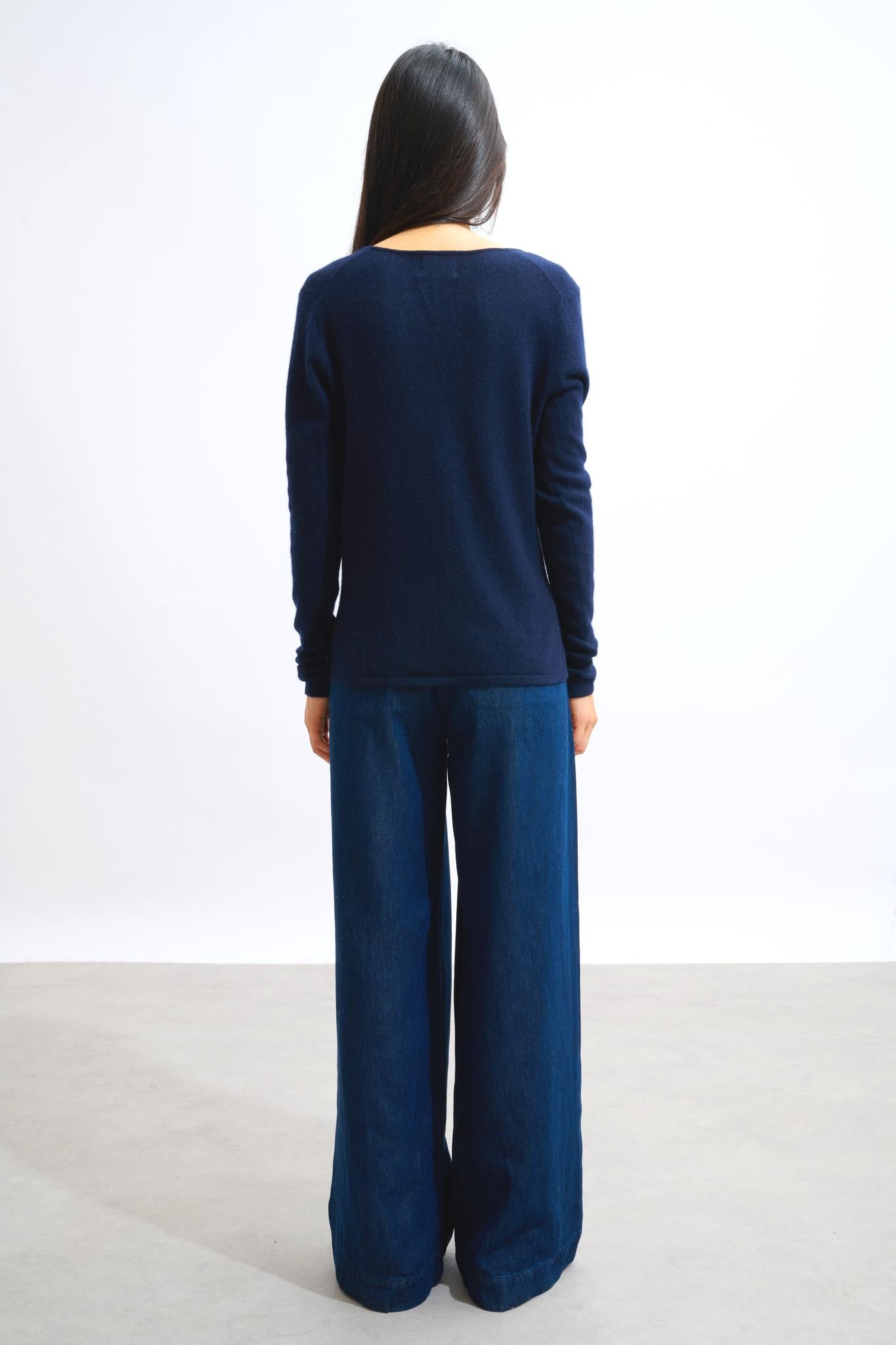 GALISE Marineblauer Pullover mit V-Ausschnitt, 100 % Kaschmir