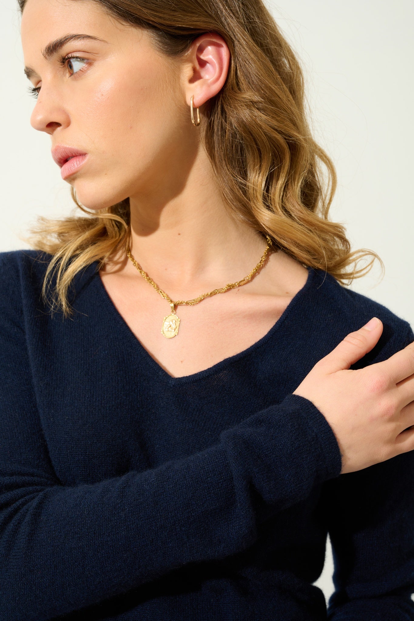 GALISE pull col v navy 100% cachemire