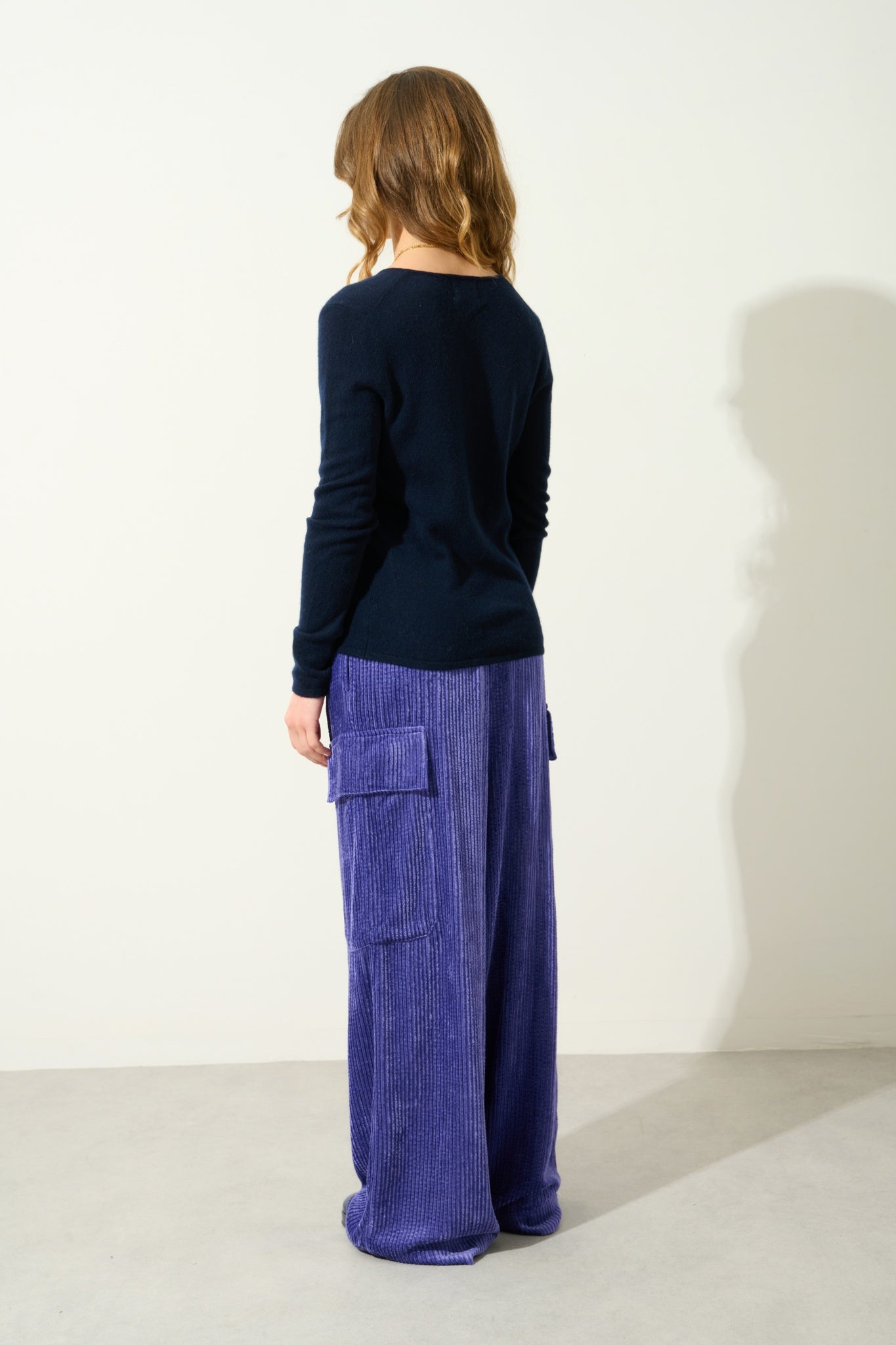 GALISE pull col v navy 100% cachemire