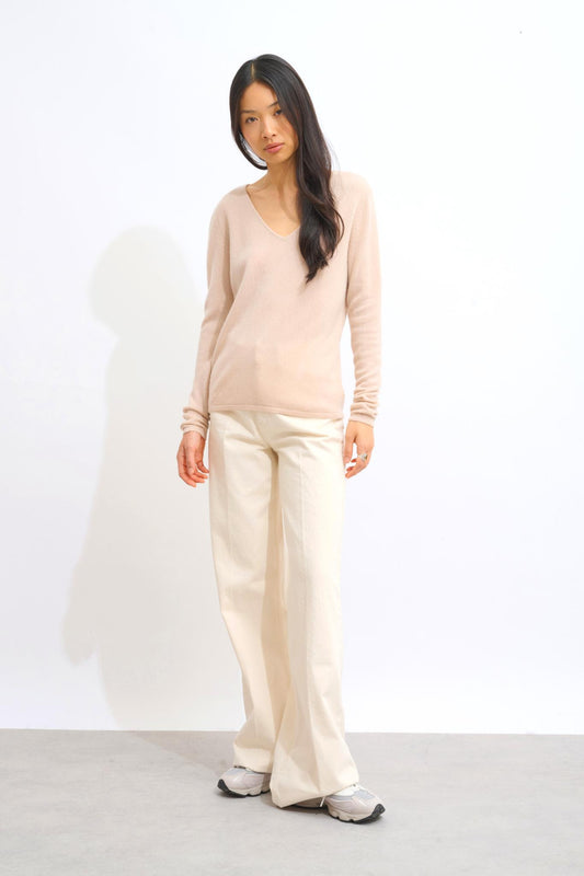 GALISE Pullover mit V-Ausschnitt in Nude aus 100% Kaschmir