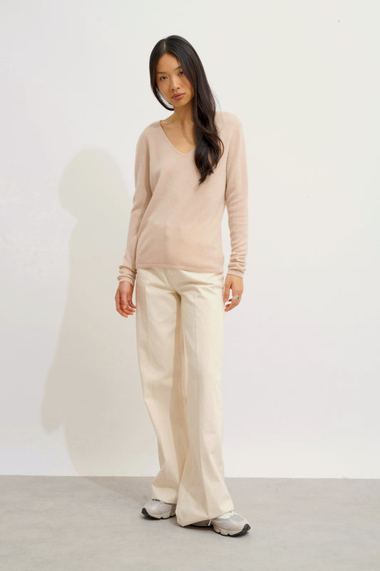 GALISE Pullover mit V-Ausschnitt in Nude aus 100% Kaschmir