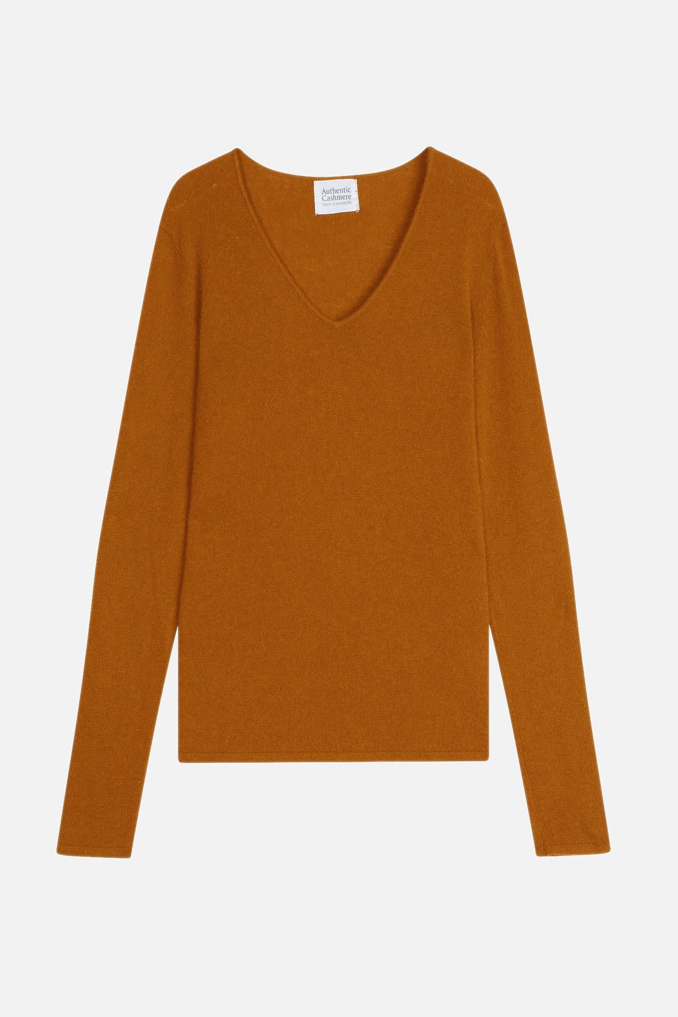 GALISE Pullover mit V-Ausschnitt in Ocker 100% Kaschmir