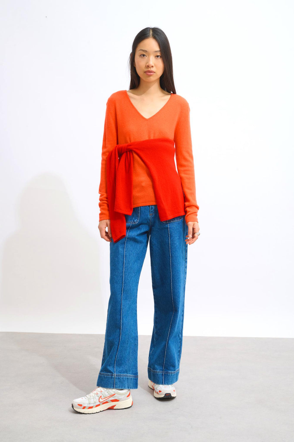 GALISE Pullover mit V-Ausschnitt orange 100% Kaschmir