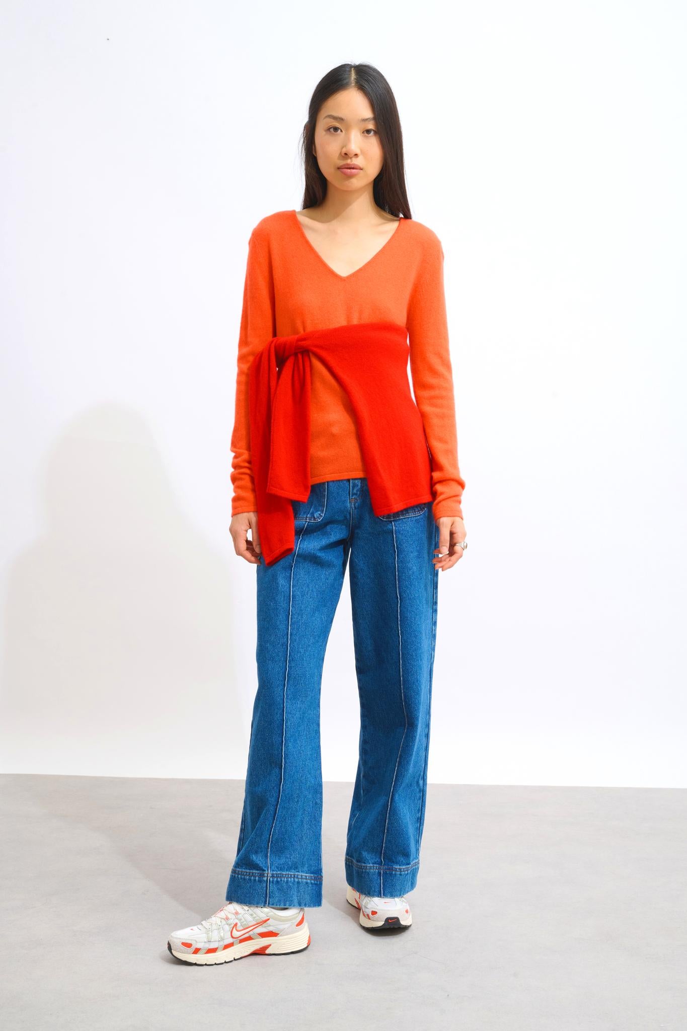 GALISE Pullover mit V-Ausschnitt orange 100% Kaschmir