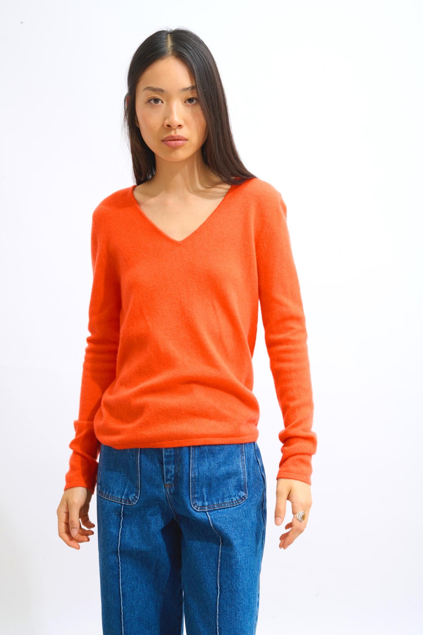 GALISE Pullover mit V-Ausschnitt orange 100% Kaschmir