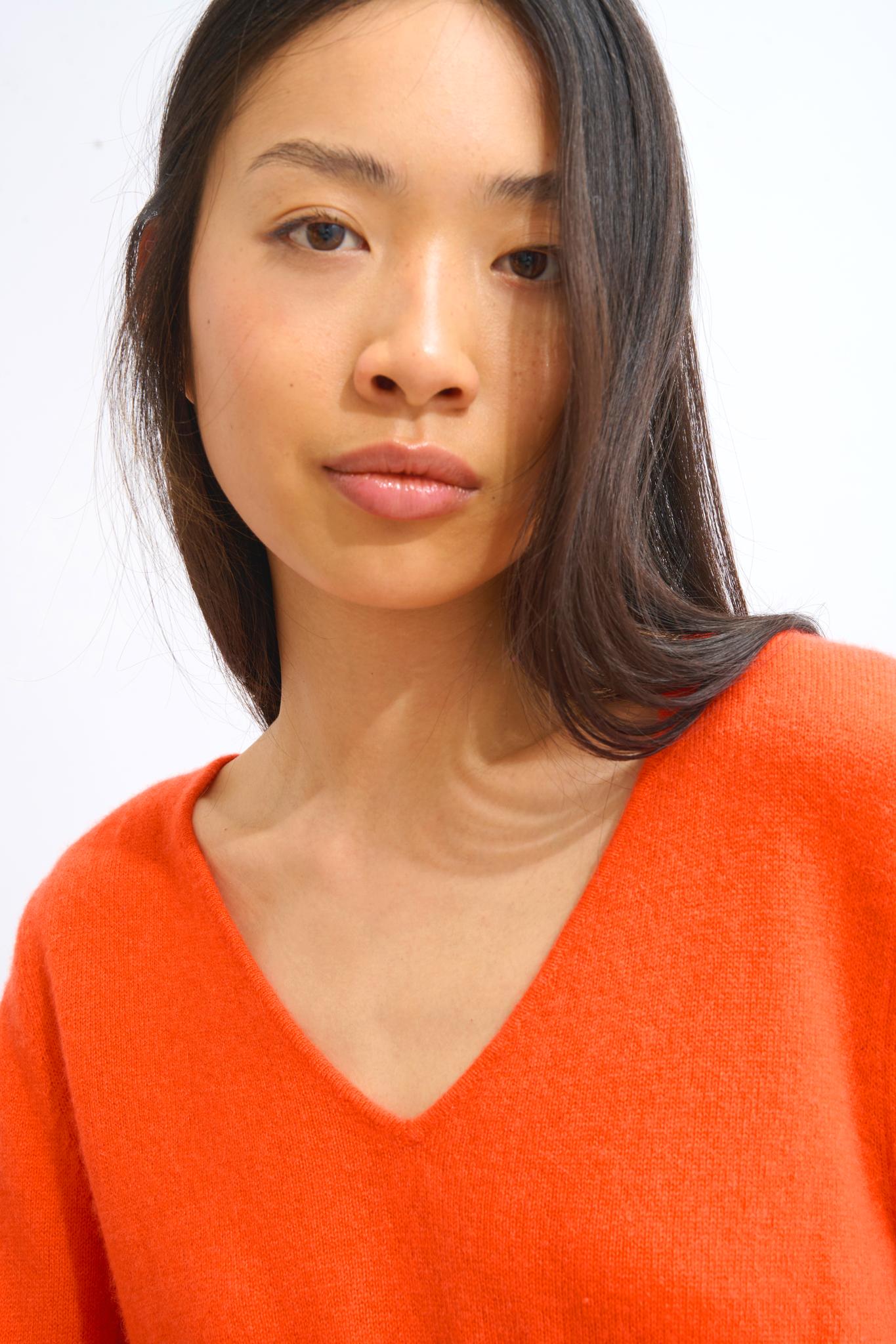 GALISE Pullover mit V-Ausschnitt orange 100% Kaschmir