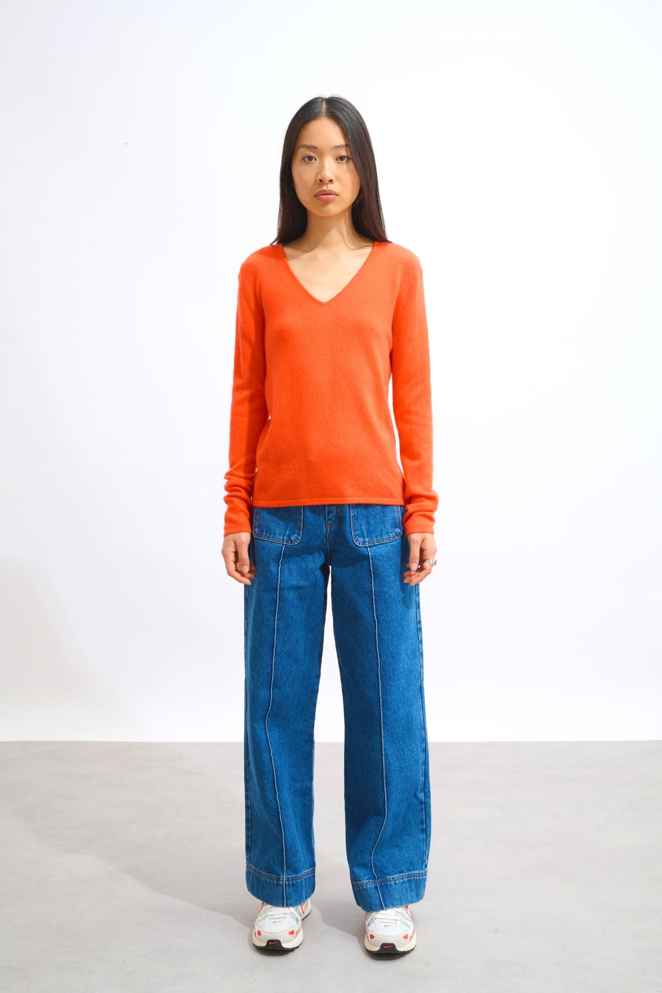 GALISE Pullover mit V-Ausschnitt orange 100% Kaschmir