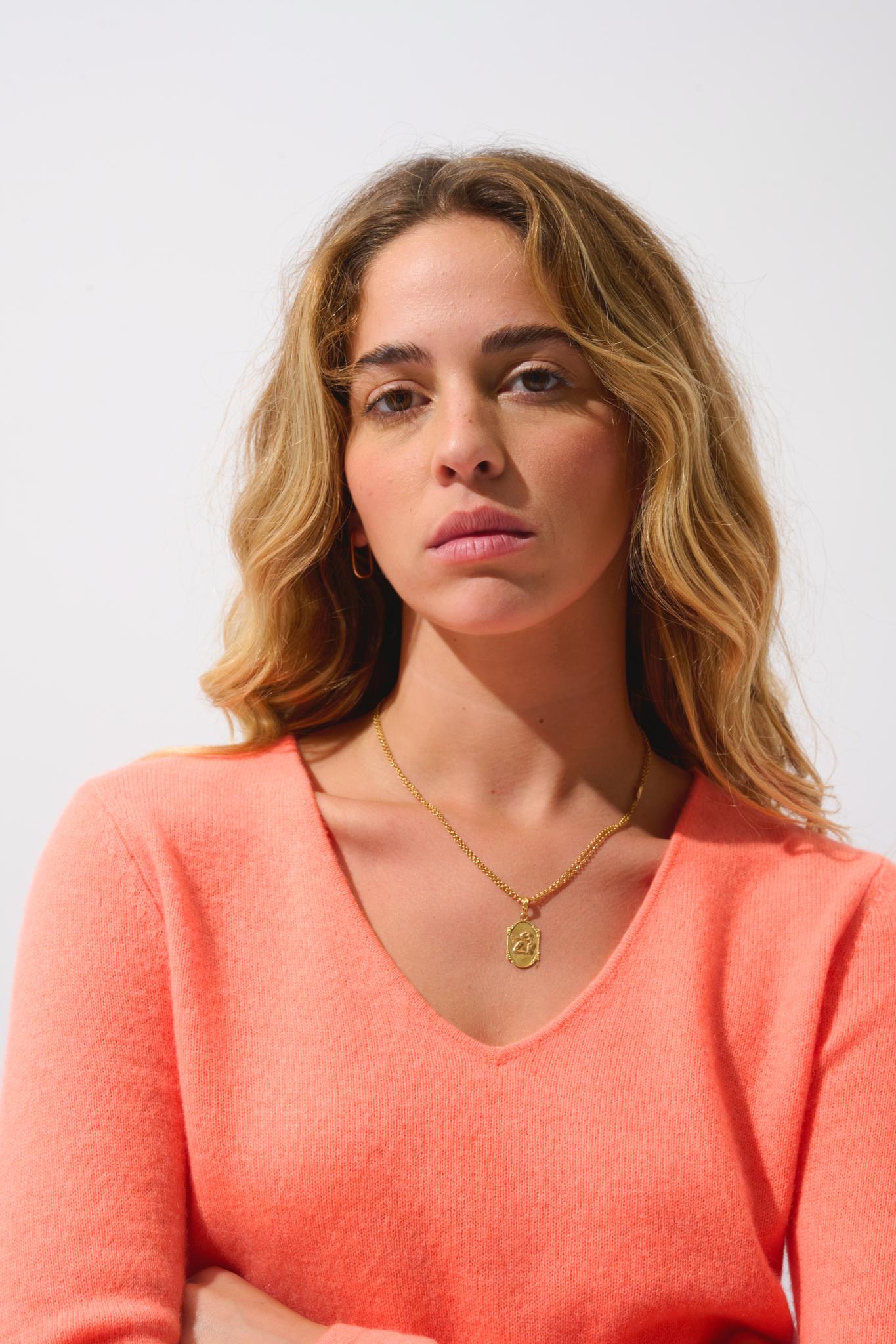 GALISE Pullover mit V-Ausschnitt in fluoreszierendem Orange aus 100% Kaschmir