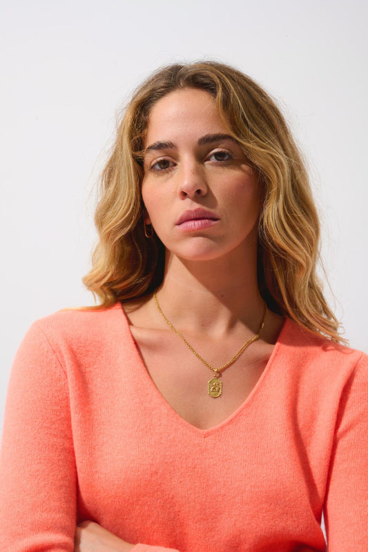 GALISE Pullover mit V-Ausschnitt in fluoreszierendem Orange aus 100% Kaschmir