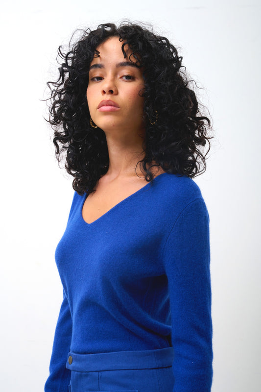 GALISE pull col v outremer 100% cachemire