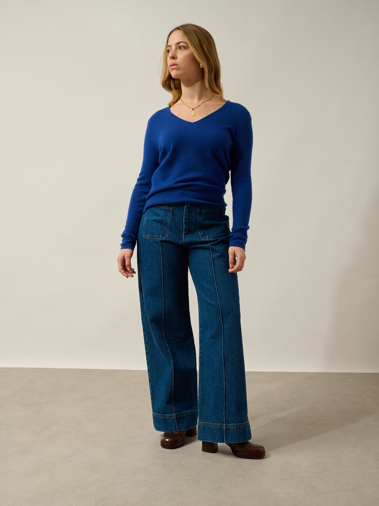 GALISE Pullover mit V-Ausschnitt ultramarin 100% Kaschmir