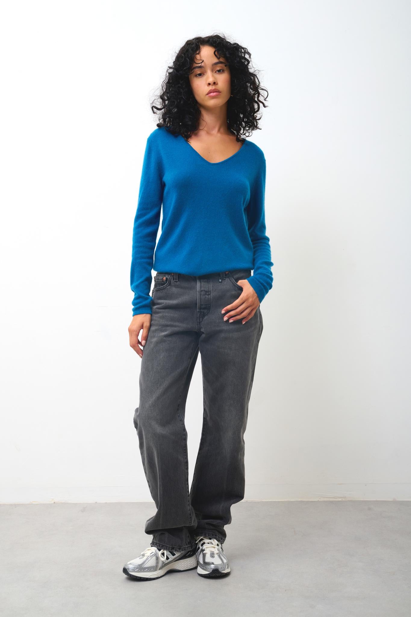 GALISE peacock v-neck sweater 100% cashmere