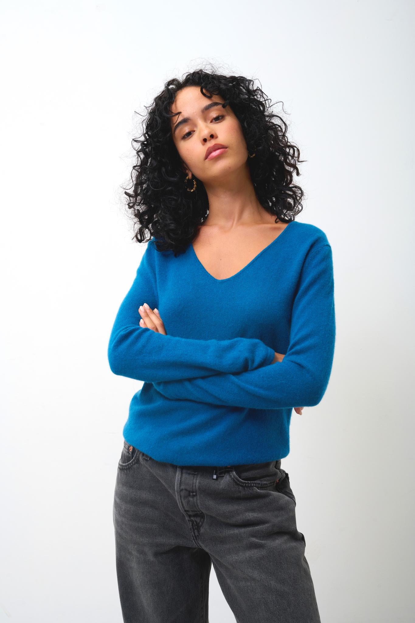 GALISE peacock v-neck sweater 100% cashmere