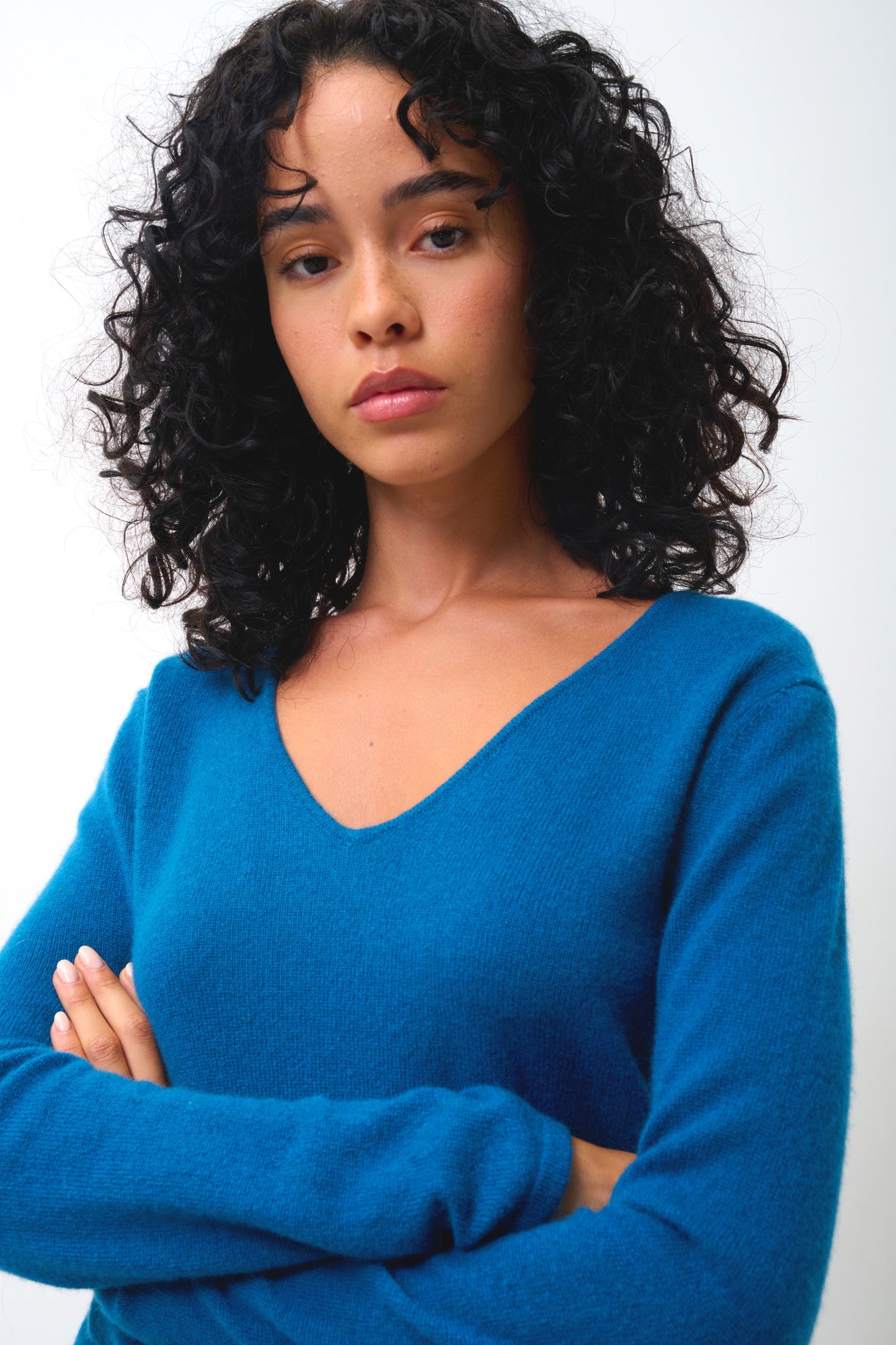 GALISE Pullover mit V-Ausschnitt Pfau 100% Kaschmir