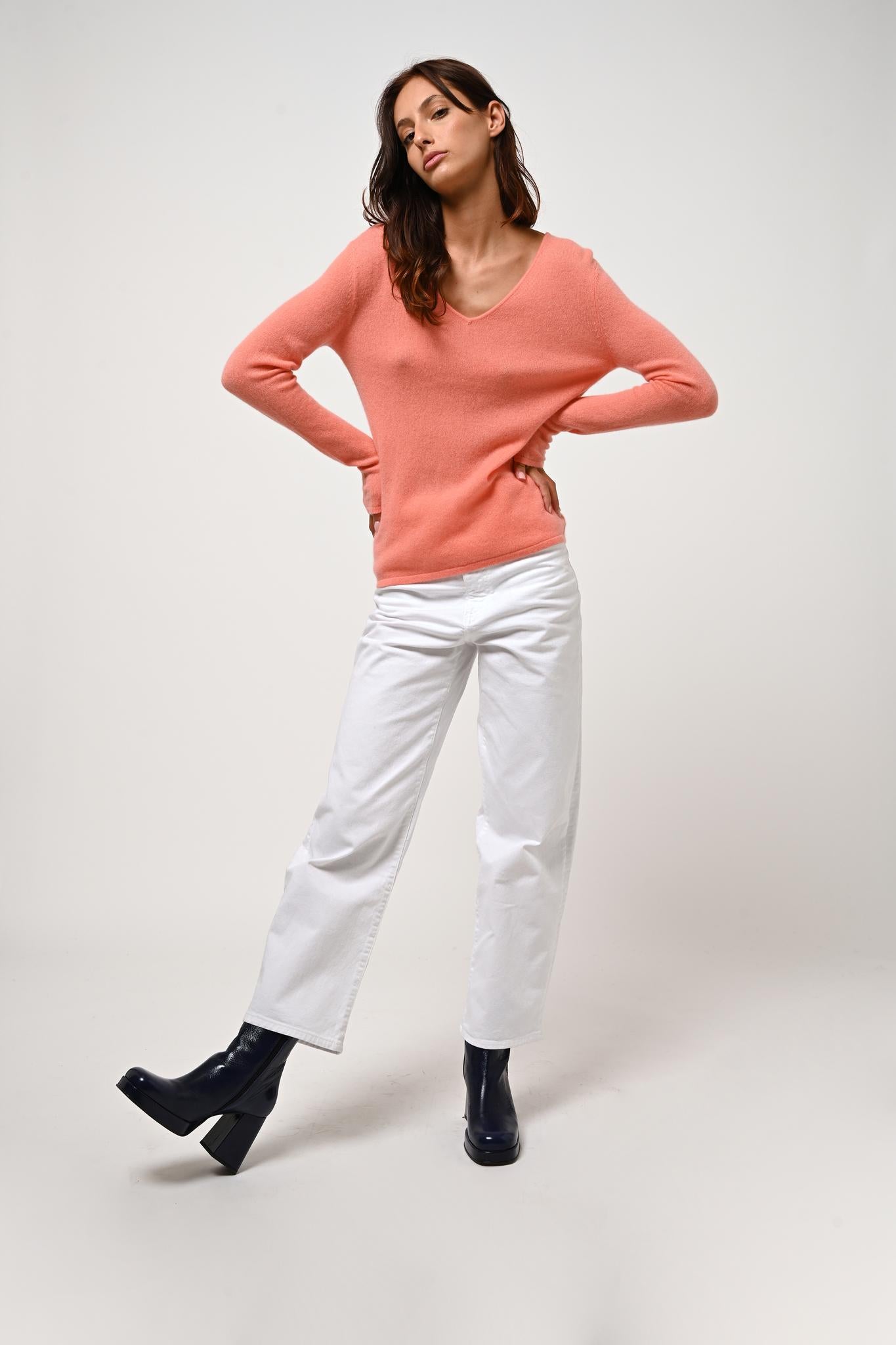 GALISE peach v-neck sweater 100% cashmere