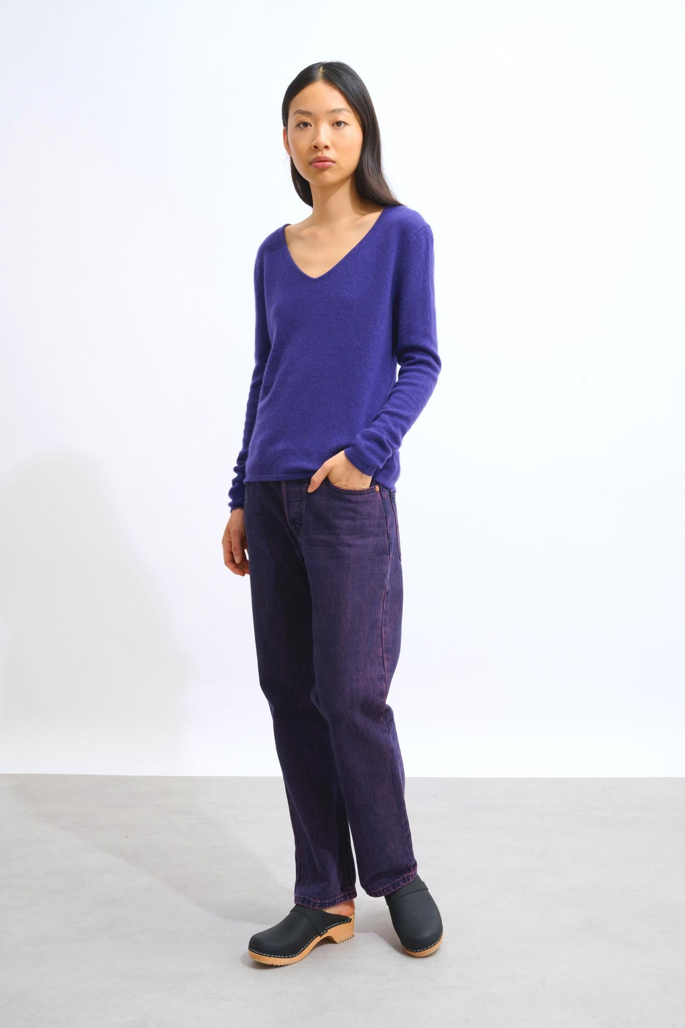 GALISE v-neck sweater purple 100% cashmere