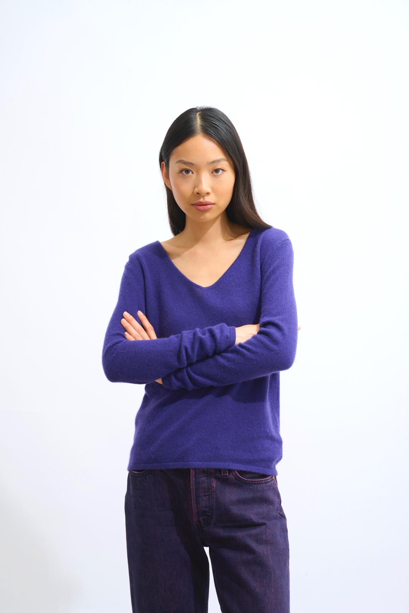 GALISE v-neck sweater purple 100% cashmere