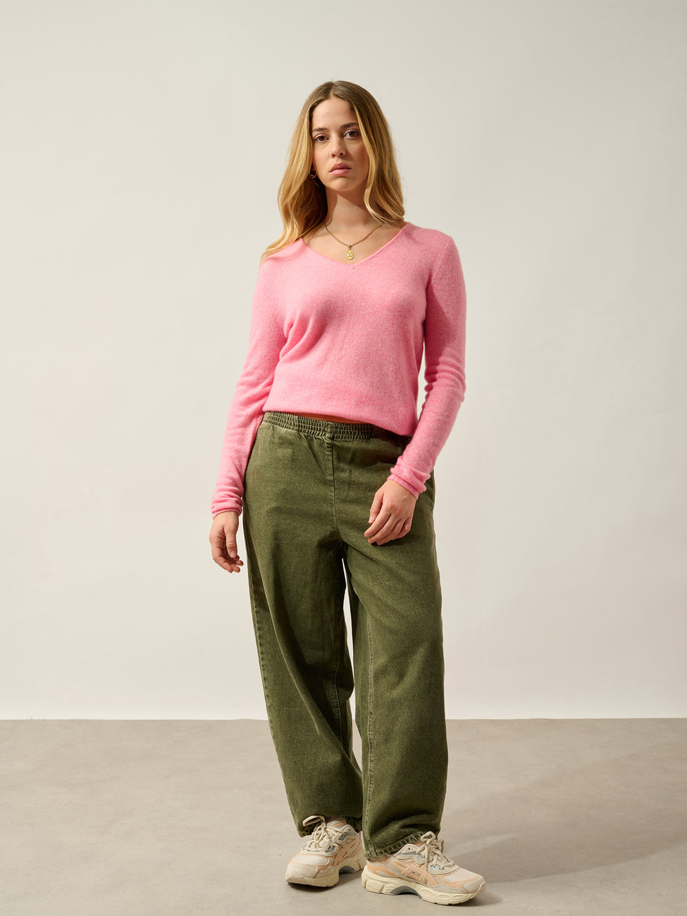 GALISE pull col v rose chiné 100% cachemire