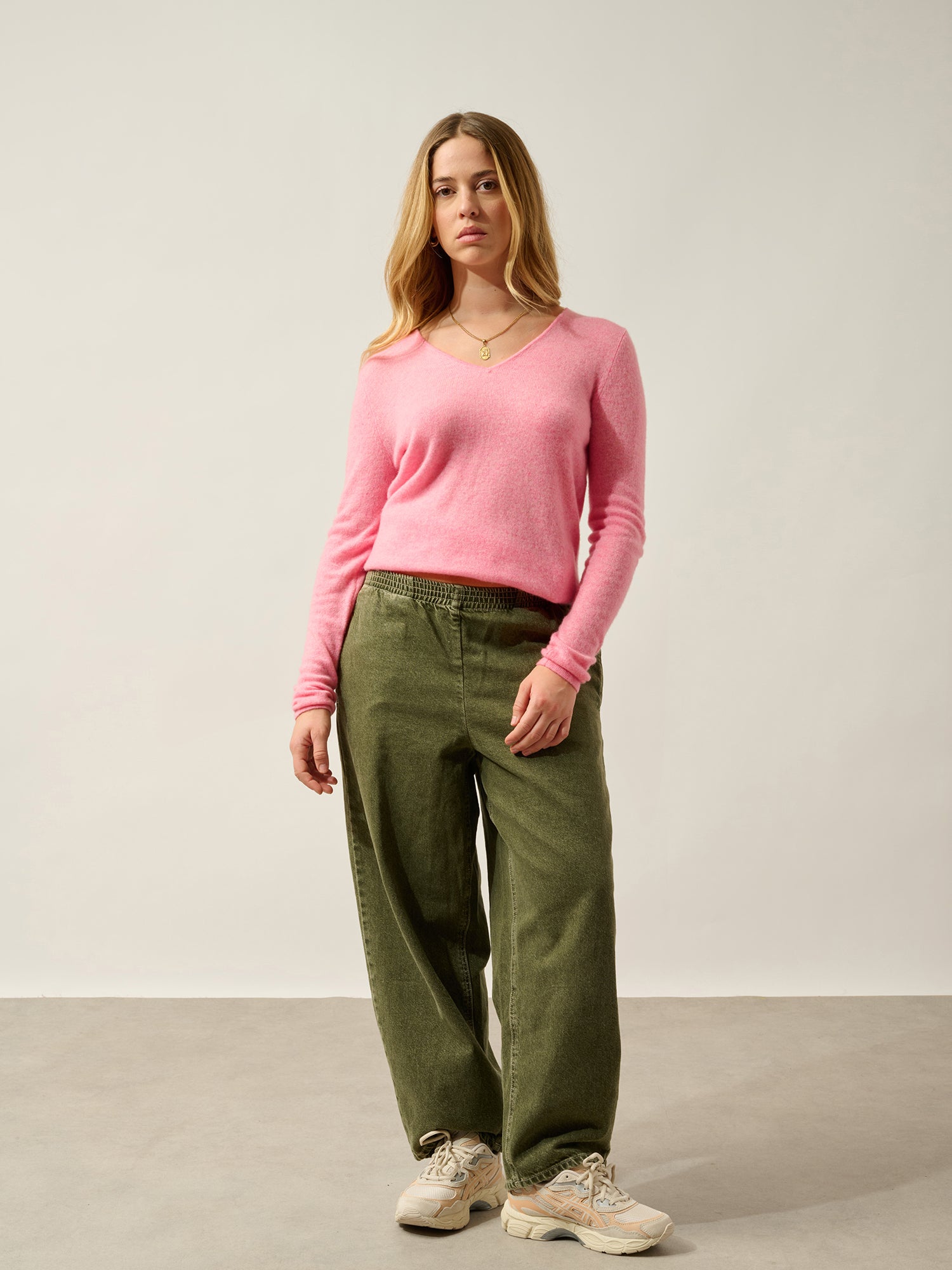 GALISE pull col v rose chiné 100% cachemire