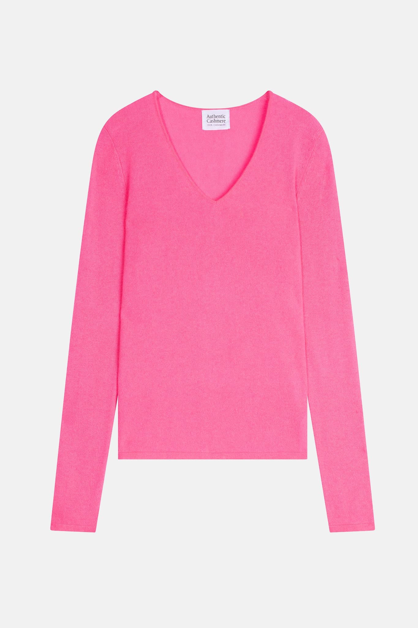 GALISE Pullover mit V-Ausschnitt in Neonpink aus 100% Kaschmir