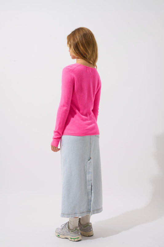 GALISE Pullover mit V-Ausschnitt in Neonpink aus 100% Kaschmir