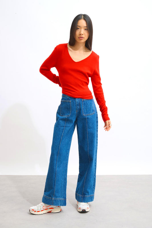 GALISE red v-neck sweater 100% cashmere