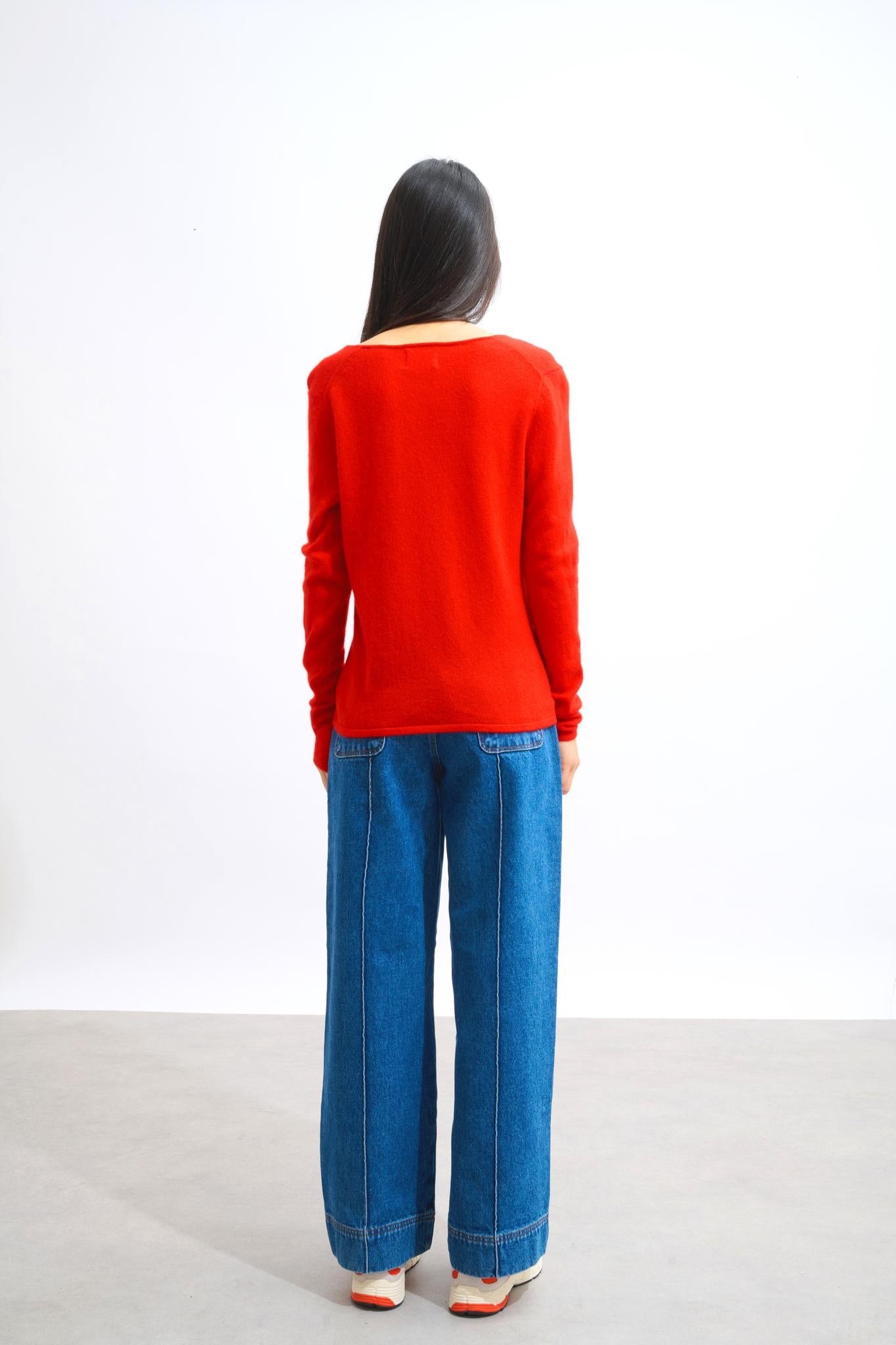 GALISE roter Pullover mit V-Ausschnitt, 100 % Kaschmir