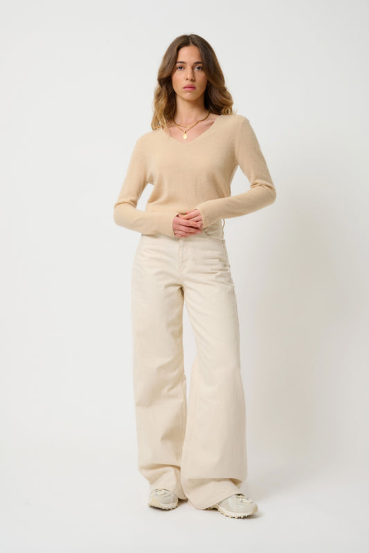 GALISE Pullover mit V-Ausschnitt sandfarben 100% Kaschmir