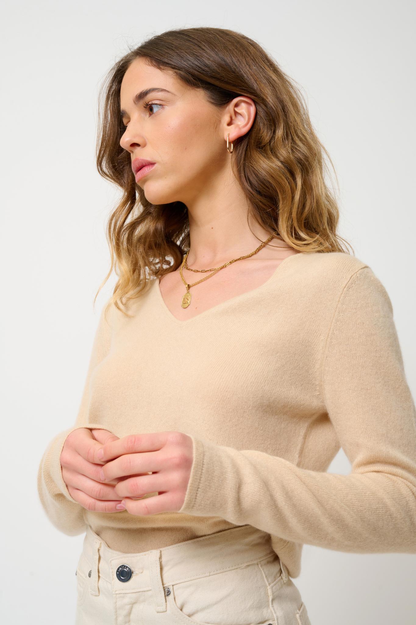 GALISE Pullover mit V-Ausschnitt sandfarben 100% Kaschmir