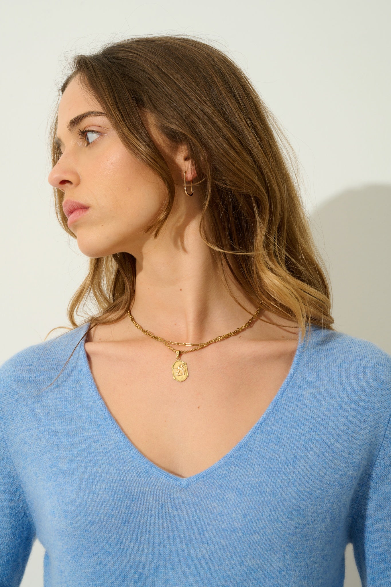 GALISE Pullover mit V-Ausschnitt sky 100% Kaschmir