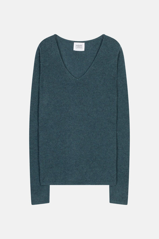 GALISE Pullover mit V-Ausschnitt entengrün meliert 100% Kaschmir