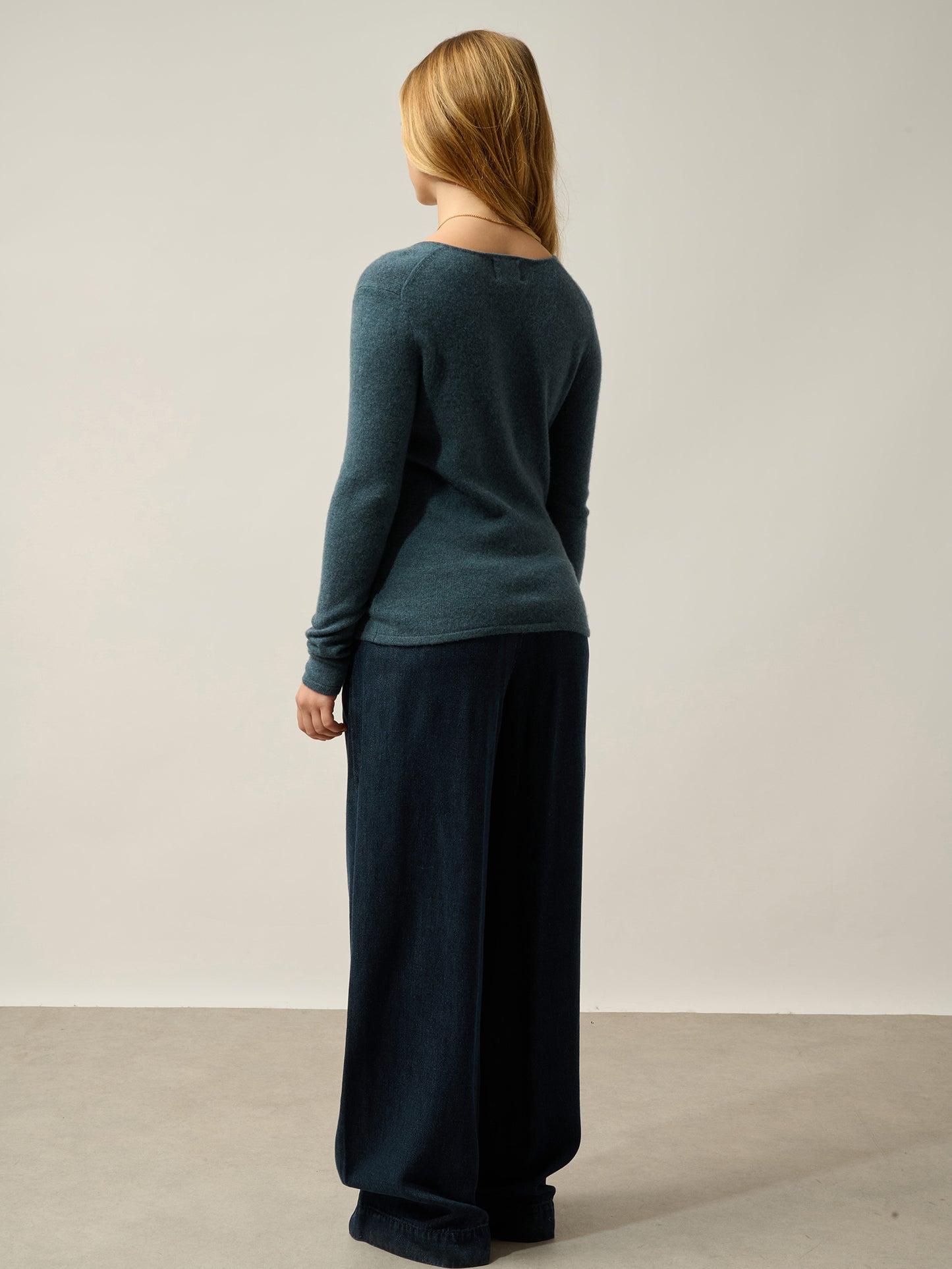 GALISE Pullover mit V-Ausschnitt entengrün meliert 100% Kaschmir