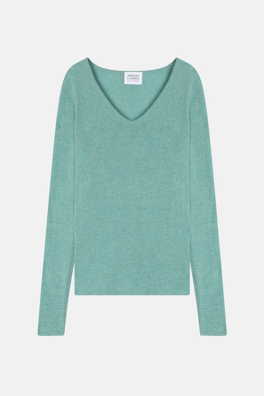GALISE mottled green v-neck sweater 100% cashmere
