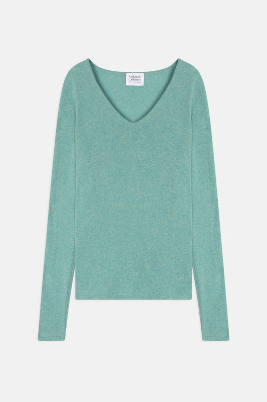 galise pull col v vert chiné 100% cachemire