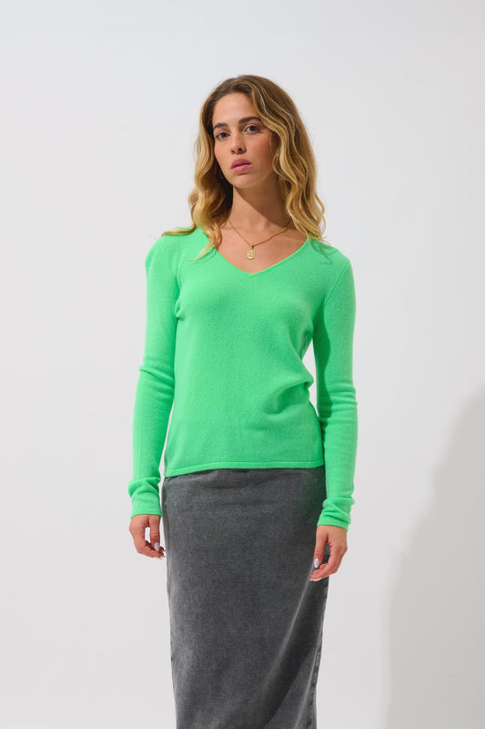 GALISE Pullover mit V-Ausschnitt neongrün 100% Kaschmir