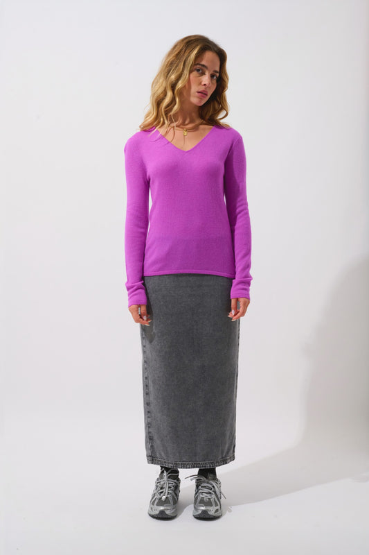 galise pull col v violet 100% cachemire