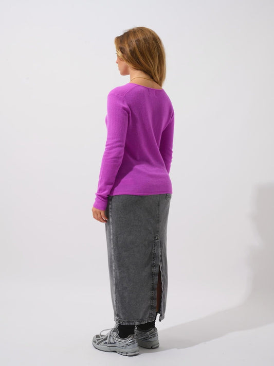 GALISE Pullover mit V-Ausschnitt in Neonviolett 100% Kaschmir