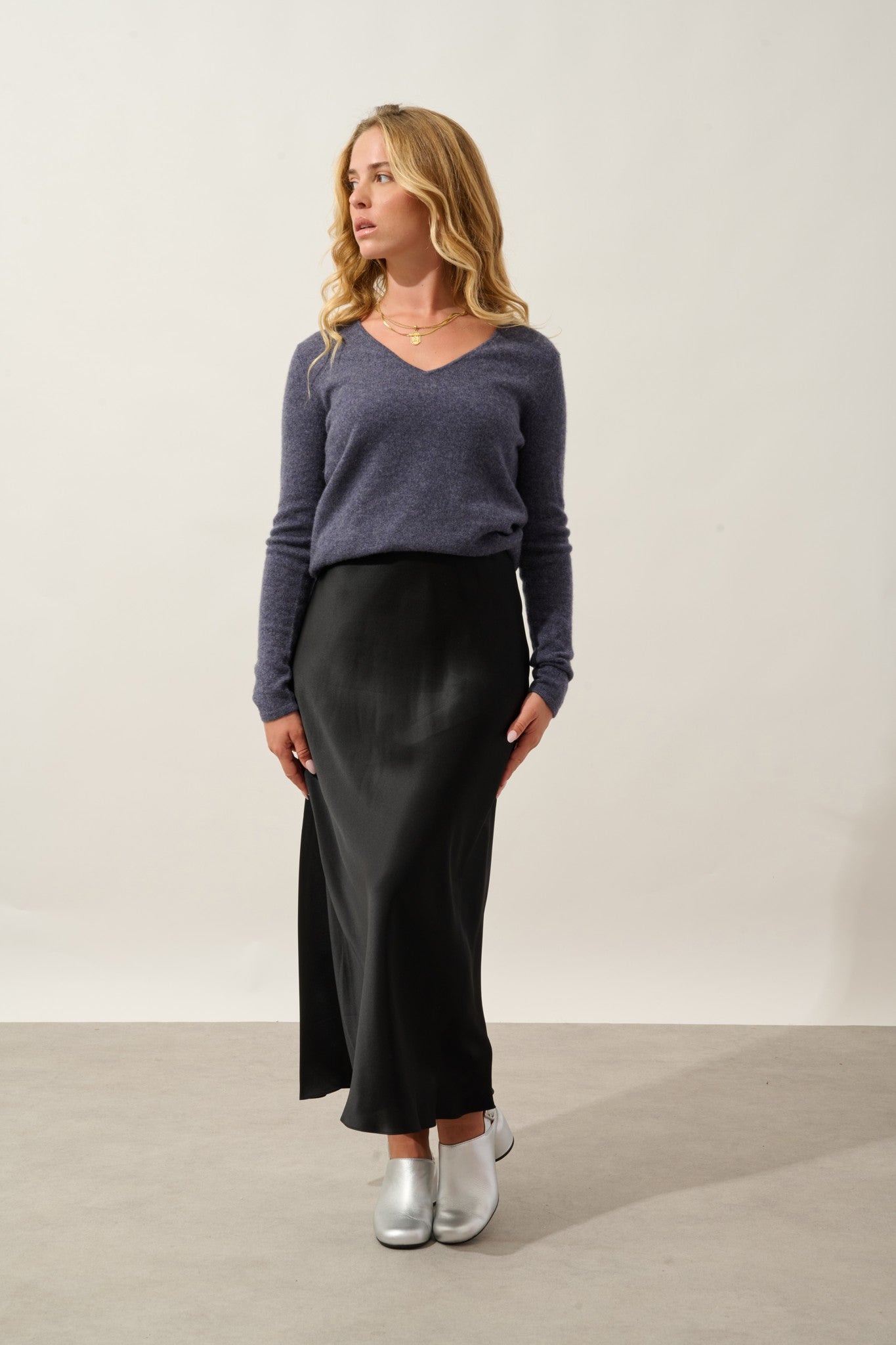 galise pull col v violet gris chiné 100% cachemire