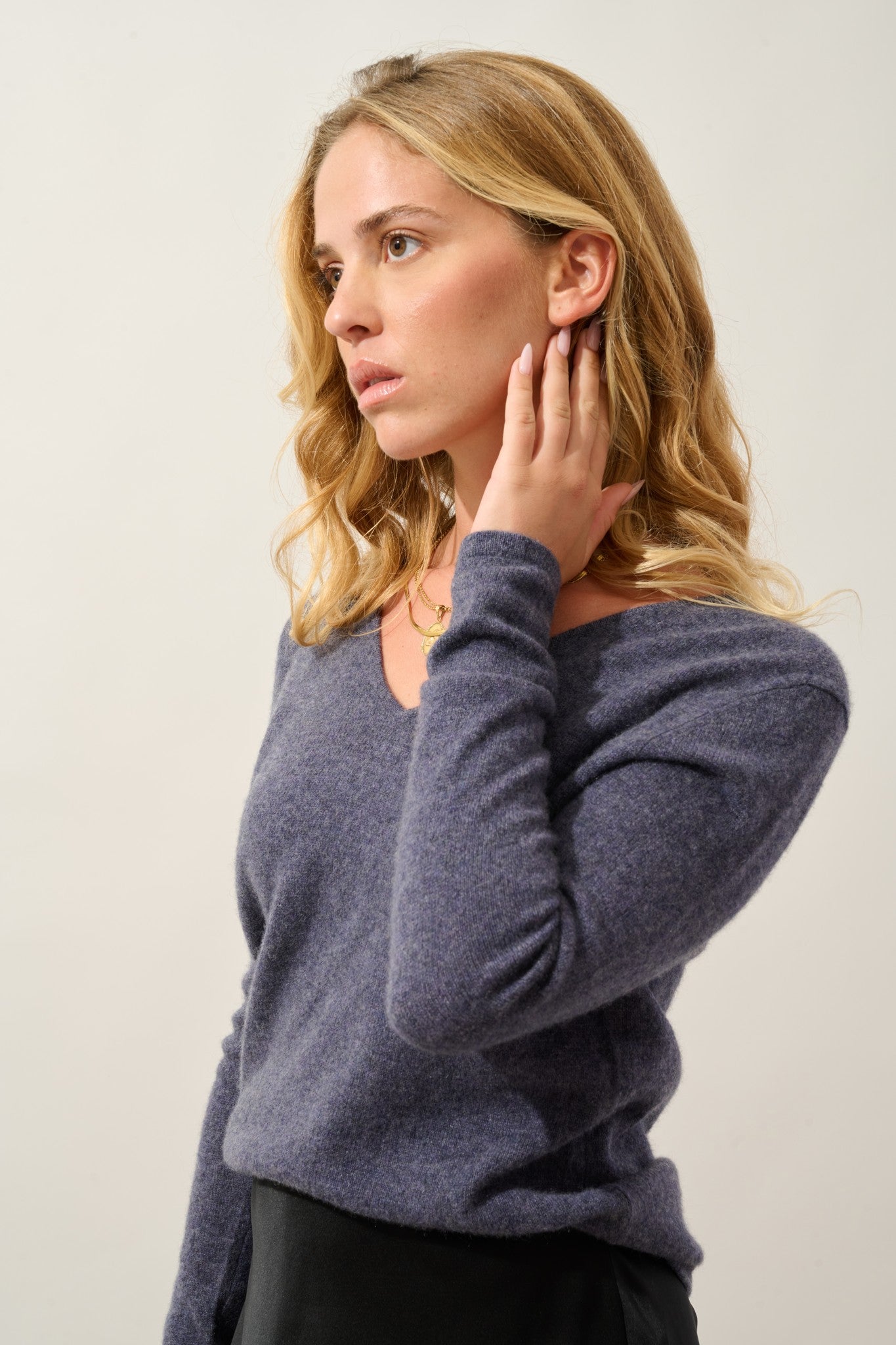 galise pull col v violet gris chiné 100% cachemire