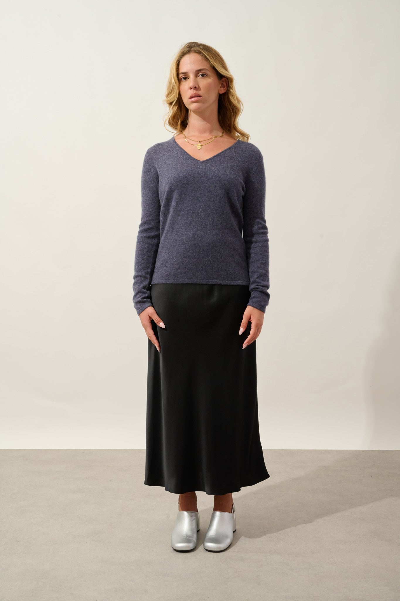 galise pull col v violet gris chiné 100% cachemire